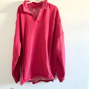 Free People Movement Red Oversized V-Neck Ribbed Panel Pullover Sweatshirt XL